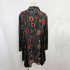 Paris Hues green velvet tunic top shirt dress floral burnout sheer back large L
